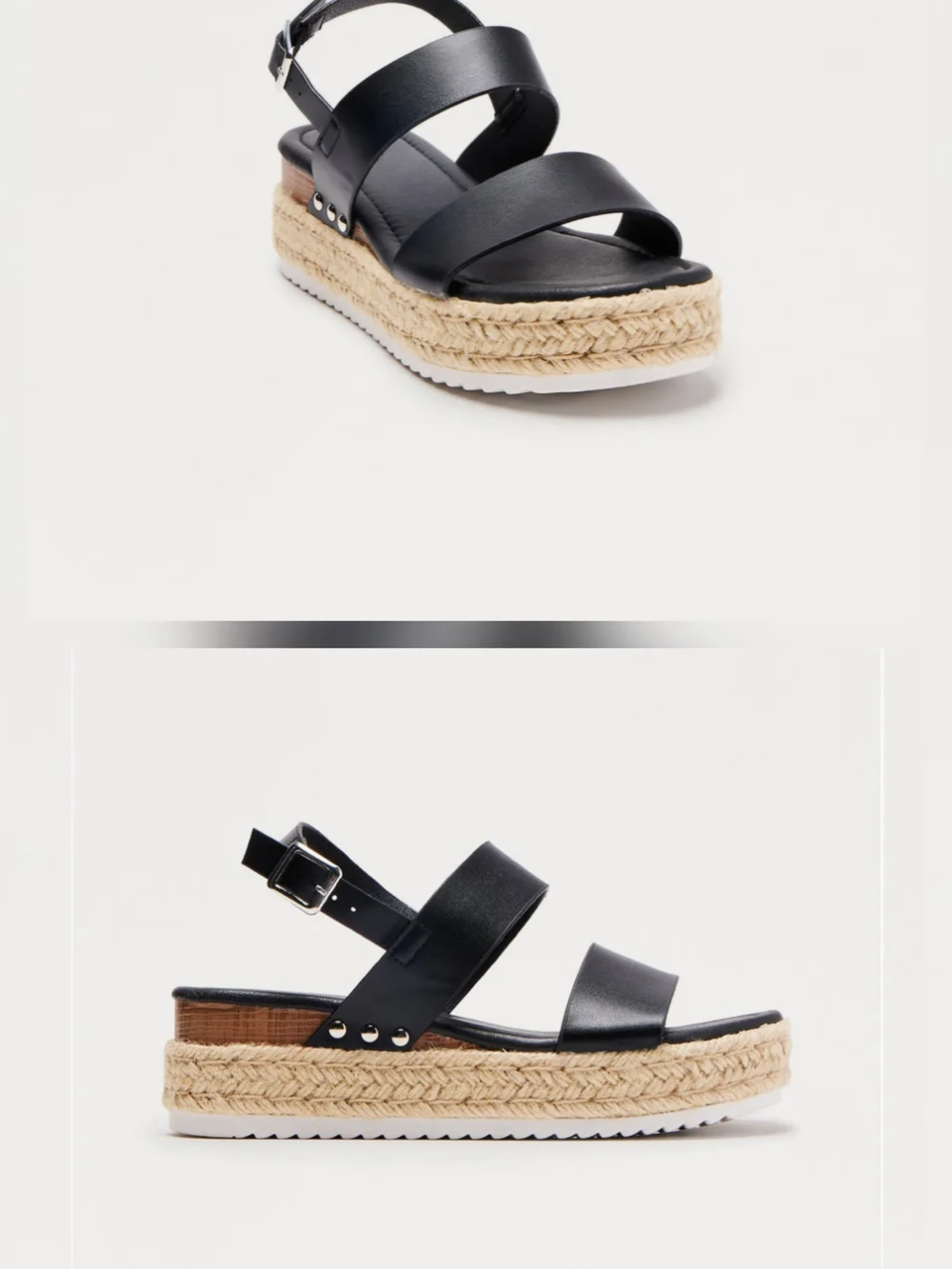 Women's Black Platform Espadrille Sandals with Buckle Strap